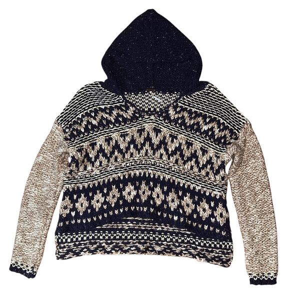 Free People Cotton, Silk, Wool Blend Oversized Cropped Hooded Sweater Large - Picture 1 of 6